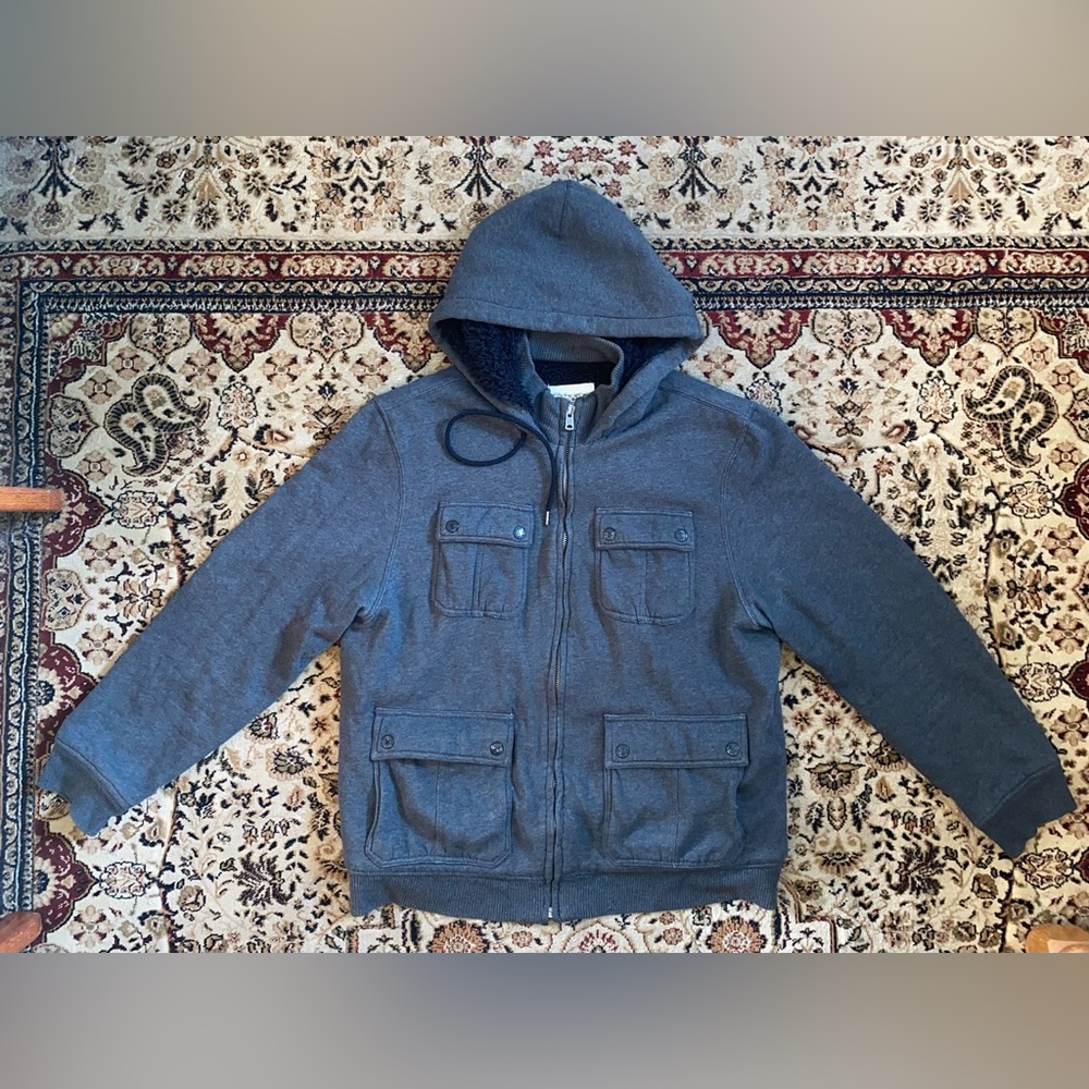 Aeropostale MENS Grey Utility Hooded  Jacket XXL Sherpa Lined Y2K Heavyweight